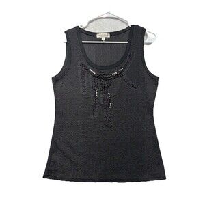 Forla Paris Top Boho Lace Stretch Sz Large Sleeveless Tank Beaded Dark Whimsical